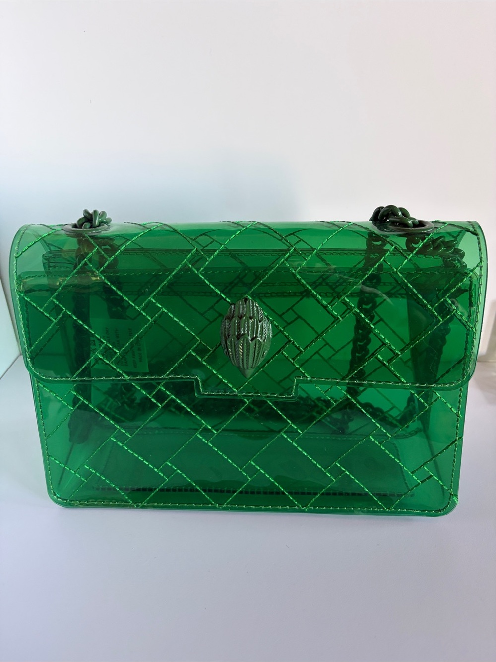 Kurt Geiger Green Quilted Transparent Chain Crossbody Bag